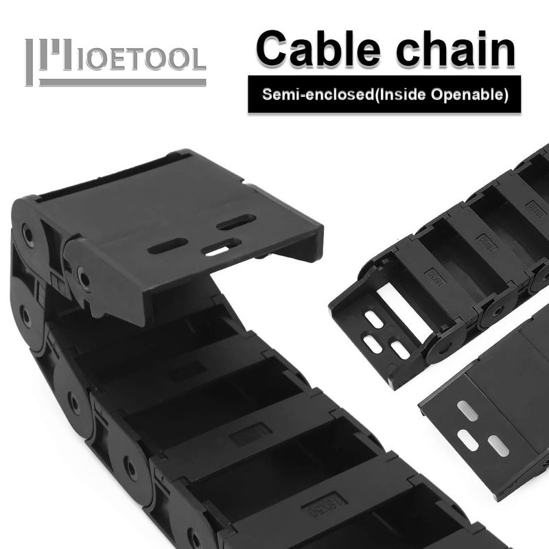 LMioEtool Pack of 2, R38 18mm x 50mm(Inner H x Inner W) Black Plastic Cable Wire Carrier Drag Chain 1M Length for CNC, with End Connectors - Semi Enclosed Type (Inner Side openable) - Image 4